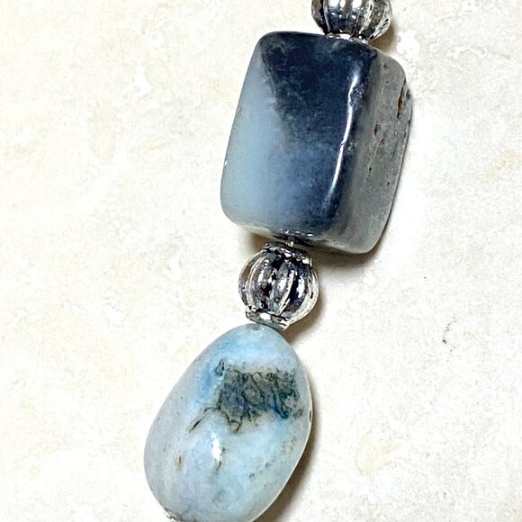 2/$20 Natural Black Blue Calcite Necklace, Genuine Gemstone Lariat Cord Necklace - Picture 9 of 12